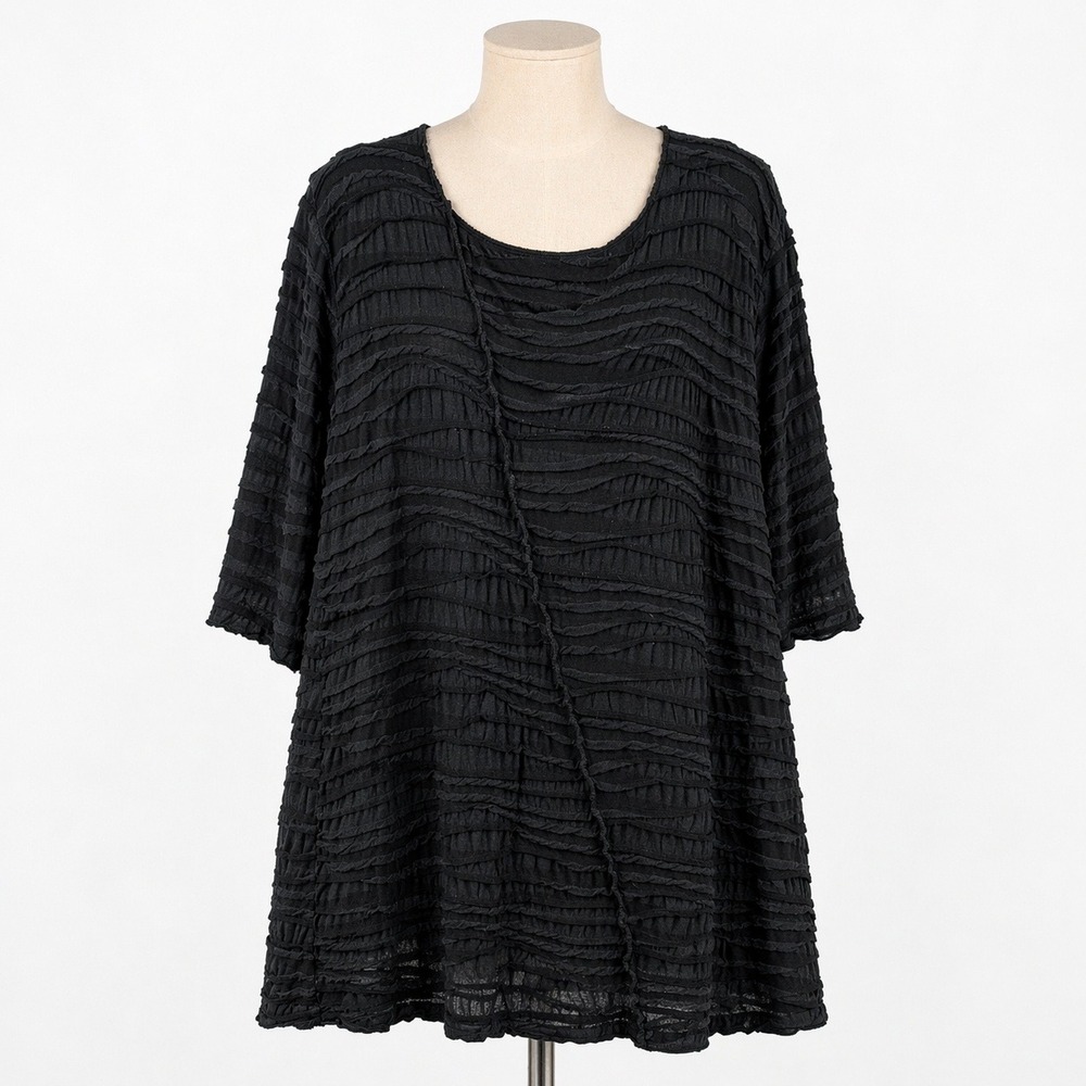 Vintage Carol Turner Textured Pleated Tunic Sz XL Black Whimsigoth Asymmetrical